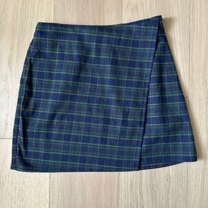 NEW Hollister Plaid Skirt Womens Small Blue Paid Wrap Style Mini Skirt